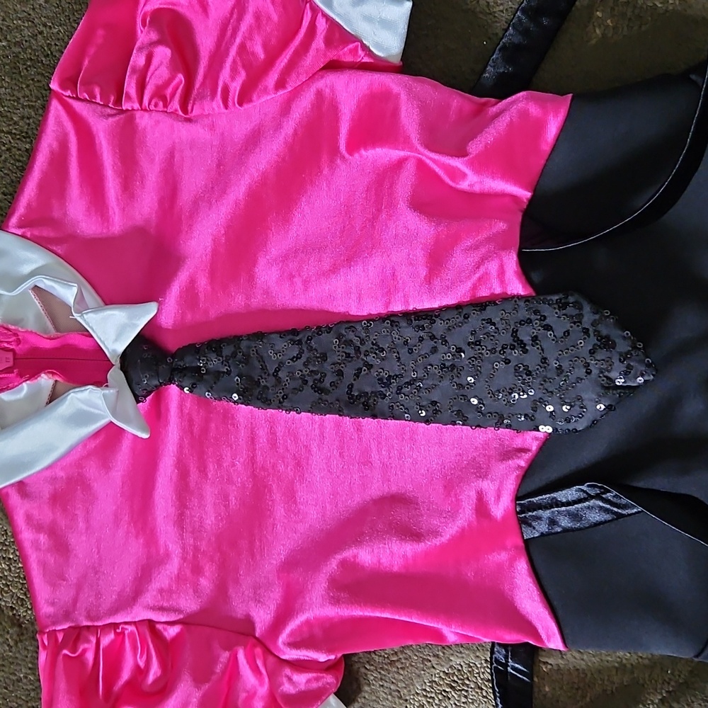 Weissman Fuchsia and Black Dance Costume with Sequin Tie Medium CHILD - Picture 4 of 8